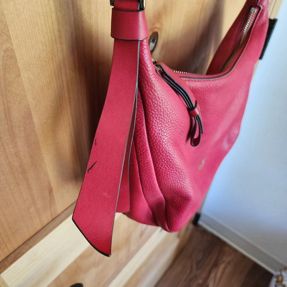 Kate Spade Cherry‎ Red 100% Leather Slouchy Hobo Crossbody Shoulder Bag Purse